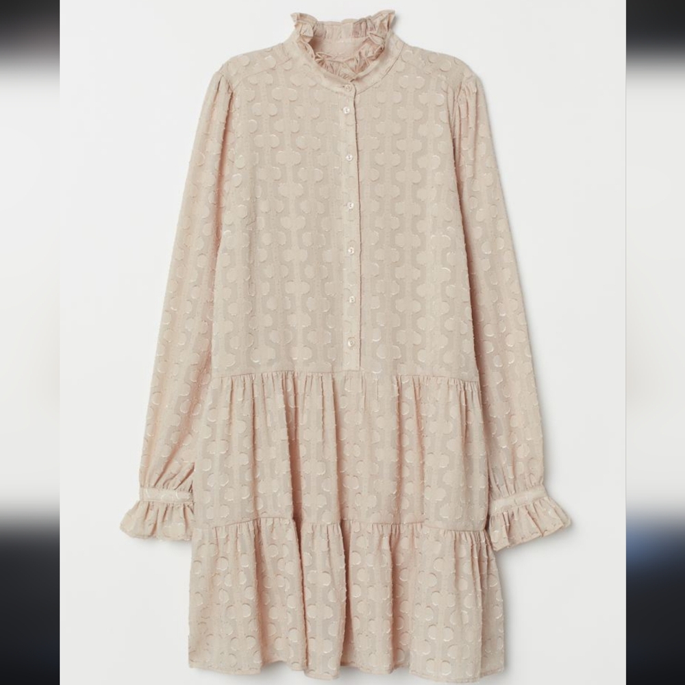 H&M Lagenlook Wide Flounced Cream / Beige Boho Tunic Dress Size 4